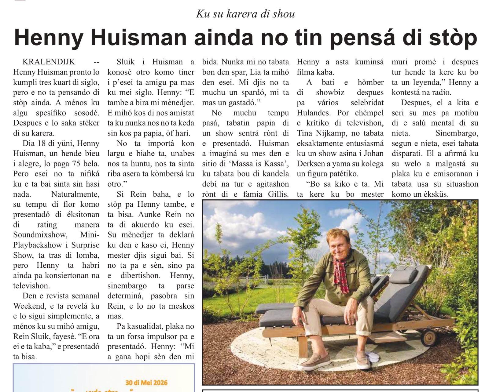 Henny in Extra op Bonaire